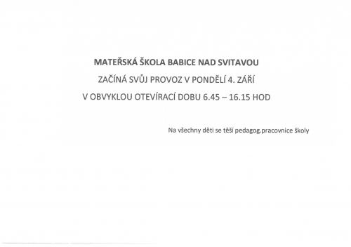 Zahájení provozu MŠ 1