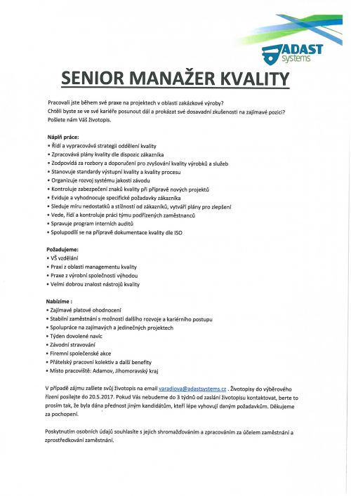 senior manažer kvality