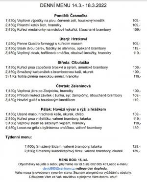 Denní menu v Obecní hospodě Babice nad Svitavou 1