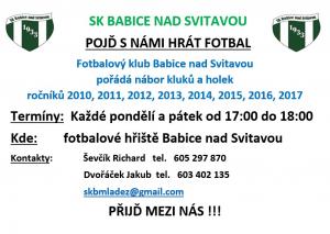 Nábor dětí fotbal Babice nad Svitavou 1