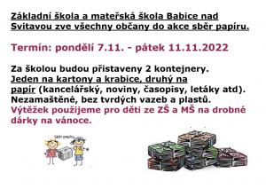 Sběr papíru pro ZŠ a MŠ 1