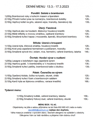 Denní menu v Obecní hospodě Babice nad Svitavou 1