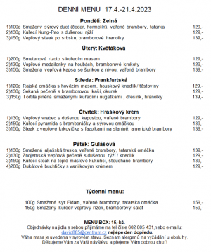 Denní menu v Obecní hospodě Babice nad Svitavou 1
