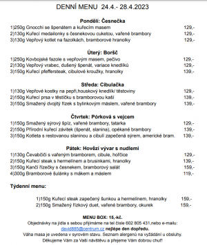 Denní menu v Obecní hospodě Babice nad Svitavou 1