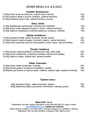 Denní menu v Obecní hospodě Babice nad Svitavou 1