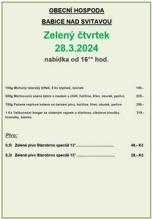 ZELENÝ ČTVRTEK v Obecní hospodě Babice nad Svitavou 1