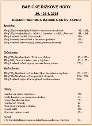 ŘÍZKOVÉ HODY v Obecní hospodě Babice nad Svitavou 1