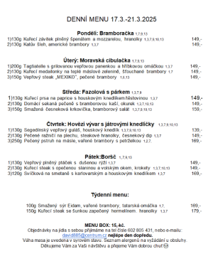 Denní menu v Obecní hospodě Babice nad Svitavou 1