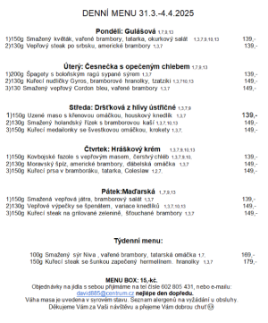 Denní menu v Obecní hospodě Babice nad Svitavou 1
