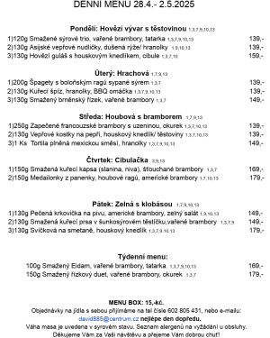 Denní menu v Obecní hospodě Babice nad Svitavou 1